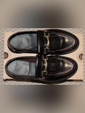 Dr. Martens Black Leather Kiltie Loafers with Gold Bit
